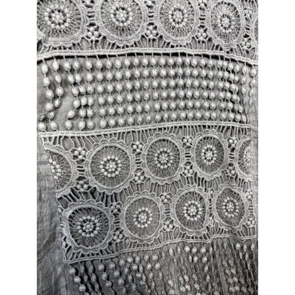 Pretty Angel Gray Tunic Top With Crochet Lace Button Back  Boho S Linen - Picture 3 of 6